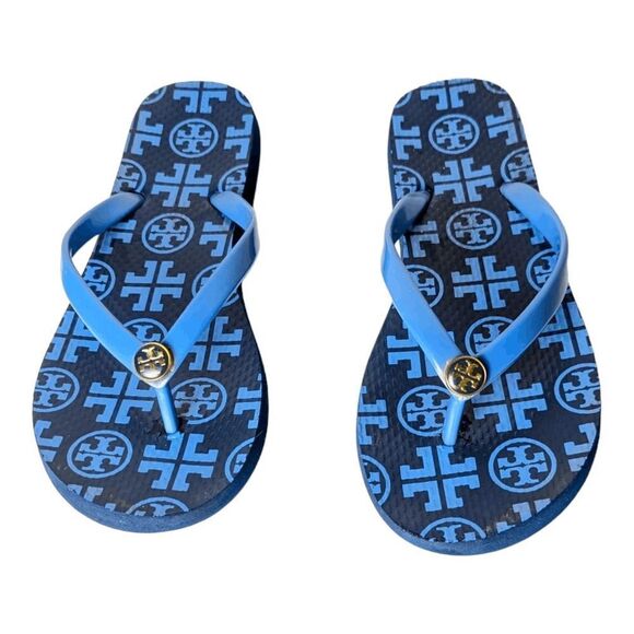 TORY BURCH Thin Flip Flop in Navy Mixed Logo Size 6 - Picture 4 of 6